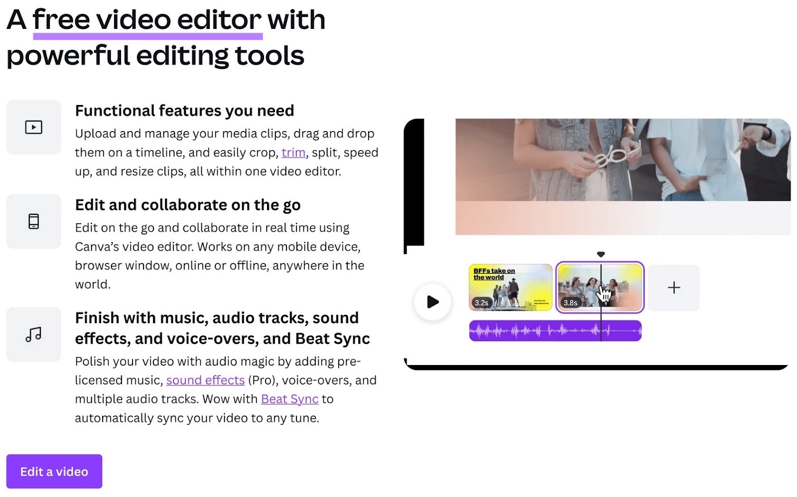 Landing page by Canva incorporating variations of its target keyword.