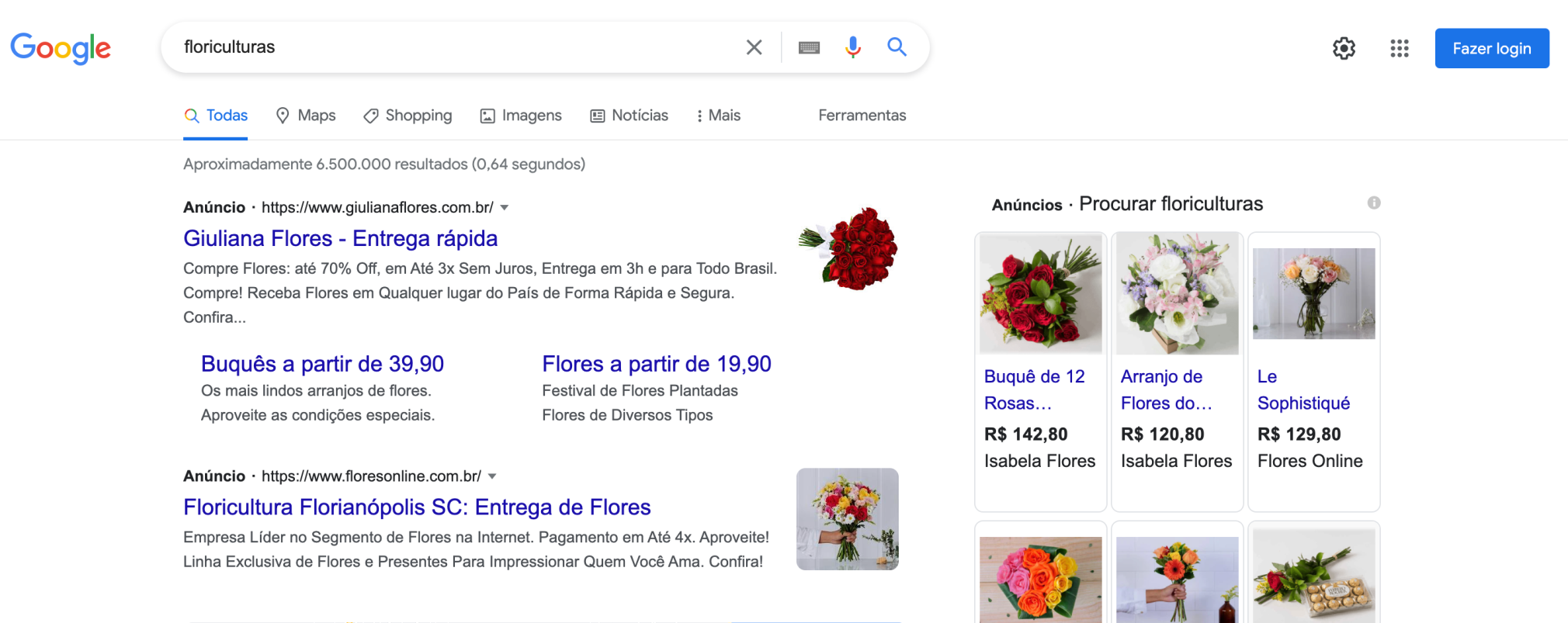 Exemplo de anúncios no Google