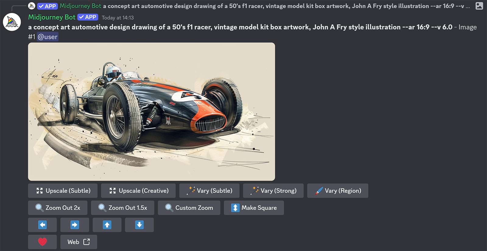 Midjourney Bot generated image of a F1 car artwork