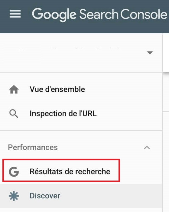 Google Search Console - Résultats de recherche