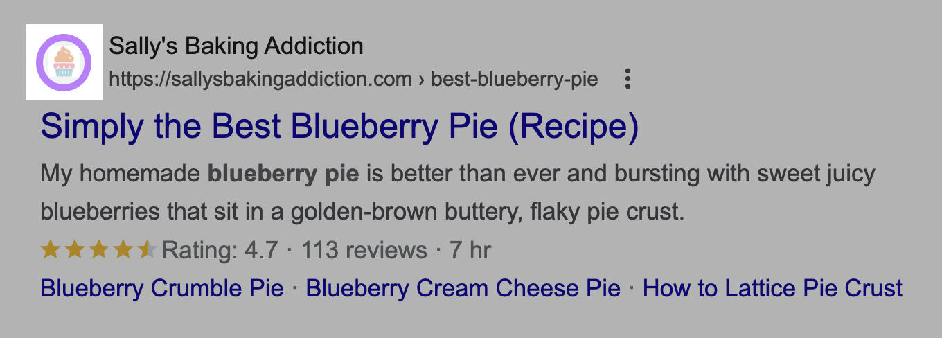 Sally's Baking Addiction favicon on SERP