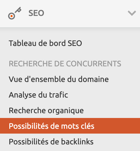 boîte à outils SEO semrush