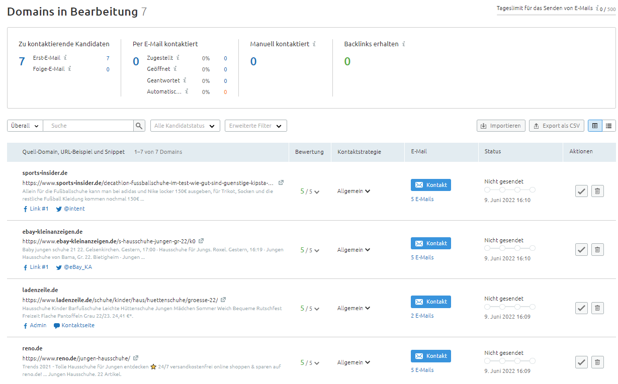 Screenshot: Link Building Tool