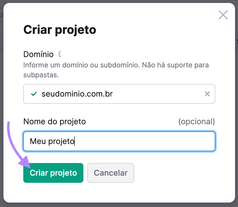 configurar um projeto de auditoria de site