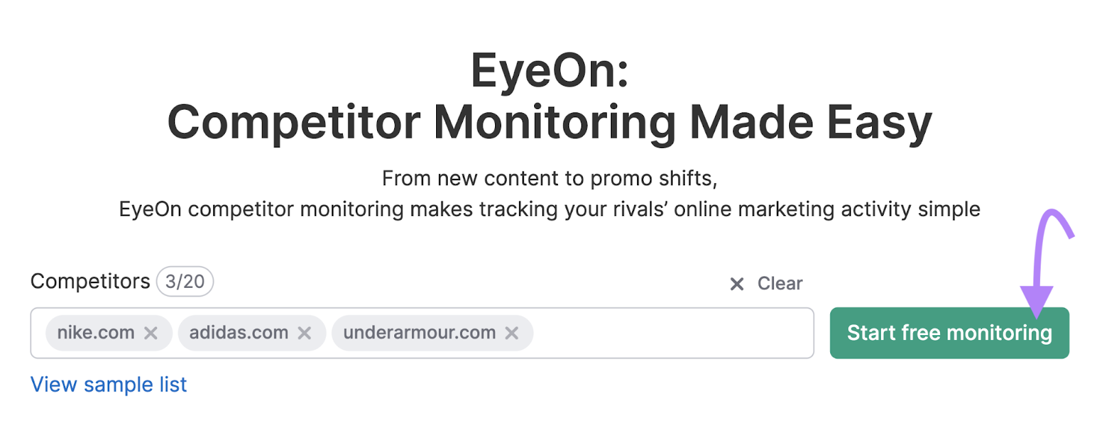 Entering competitors URLs to EyeOn tool