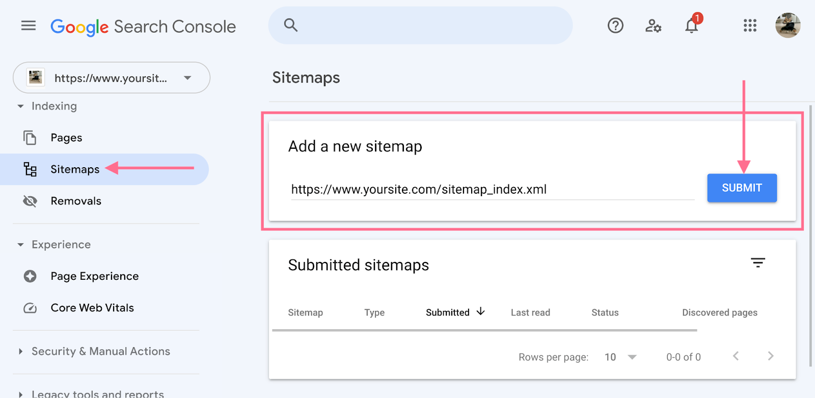 Submitting a sitemap to Google