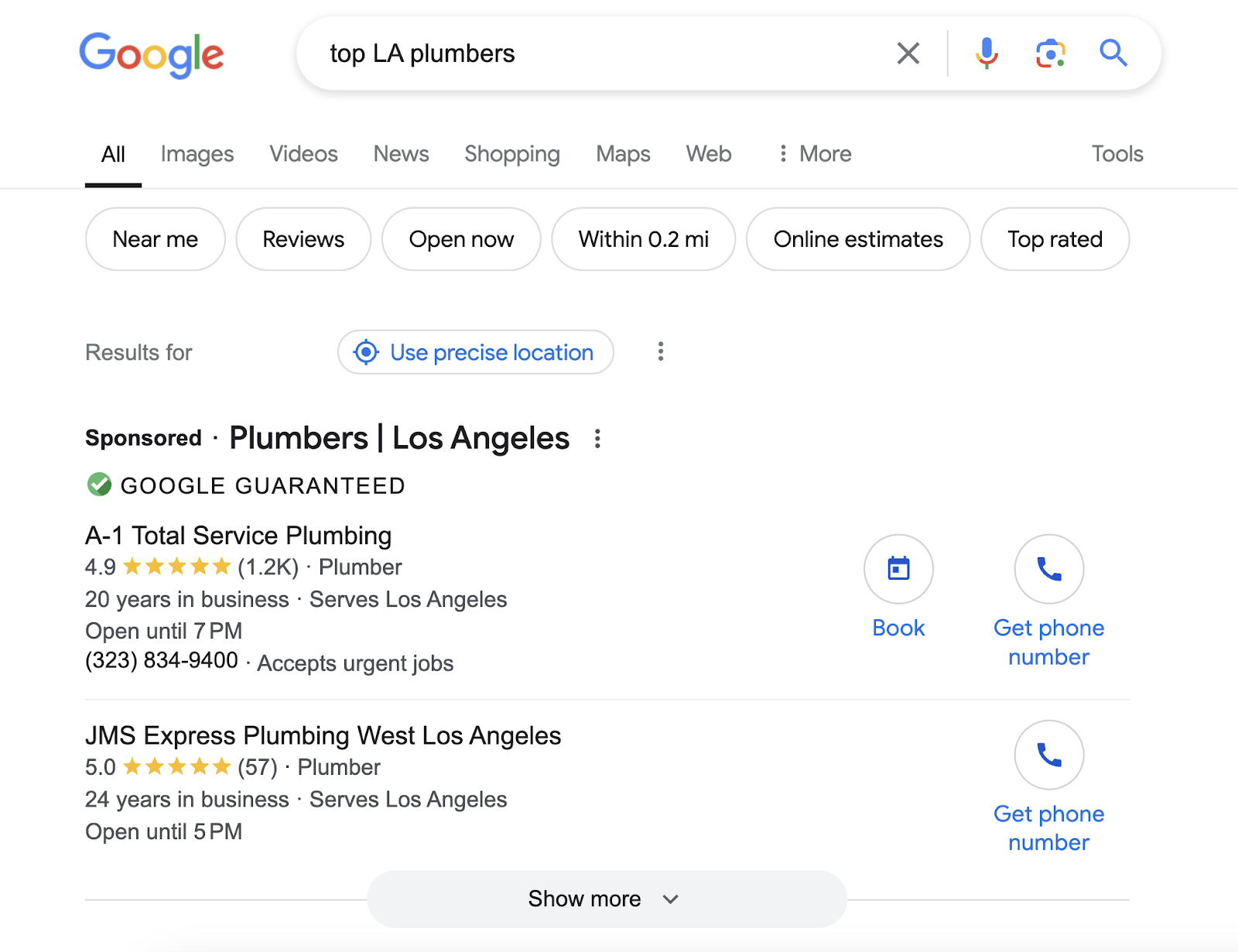 paid ads appear for search term