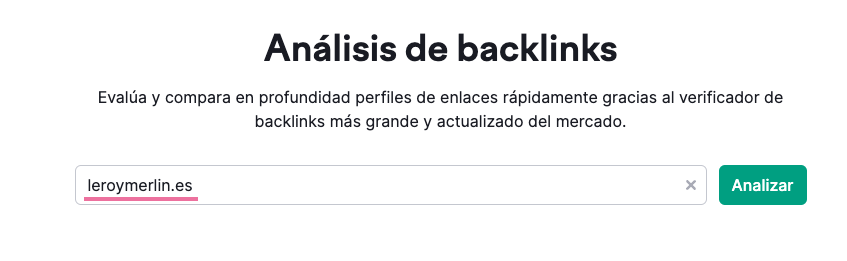 Página inicial de la herramienta Análisis de backlinks de Semrush