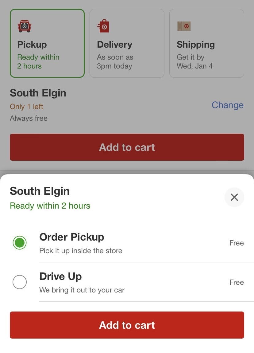 ordering through target app