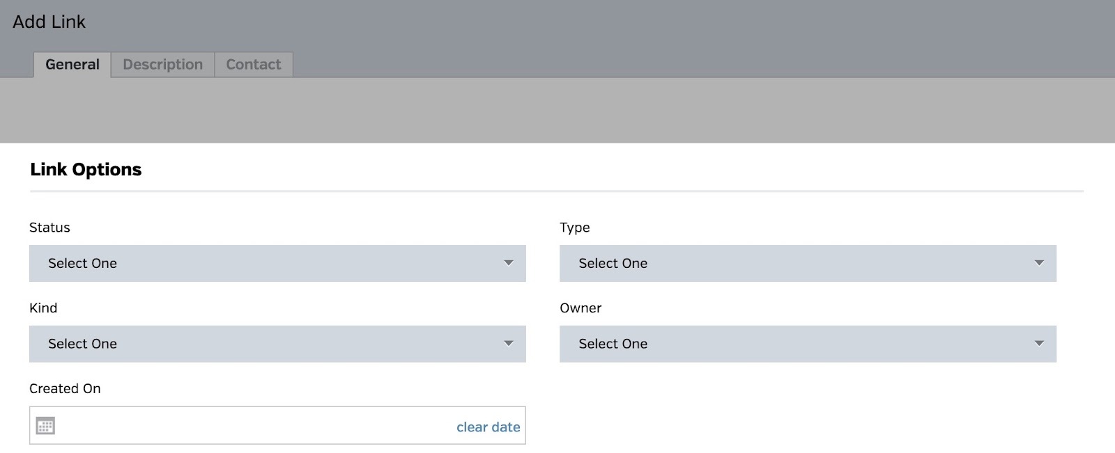 Section "Options de lien" dans le gestionnaire de liens