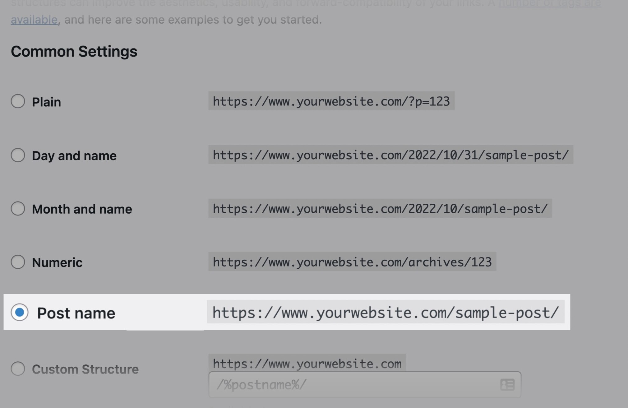 Wordpress permalink settings