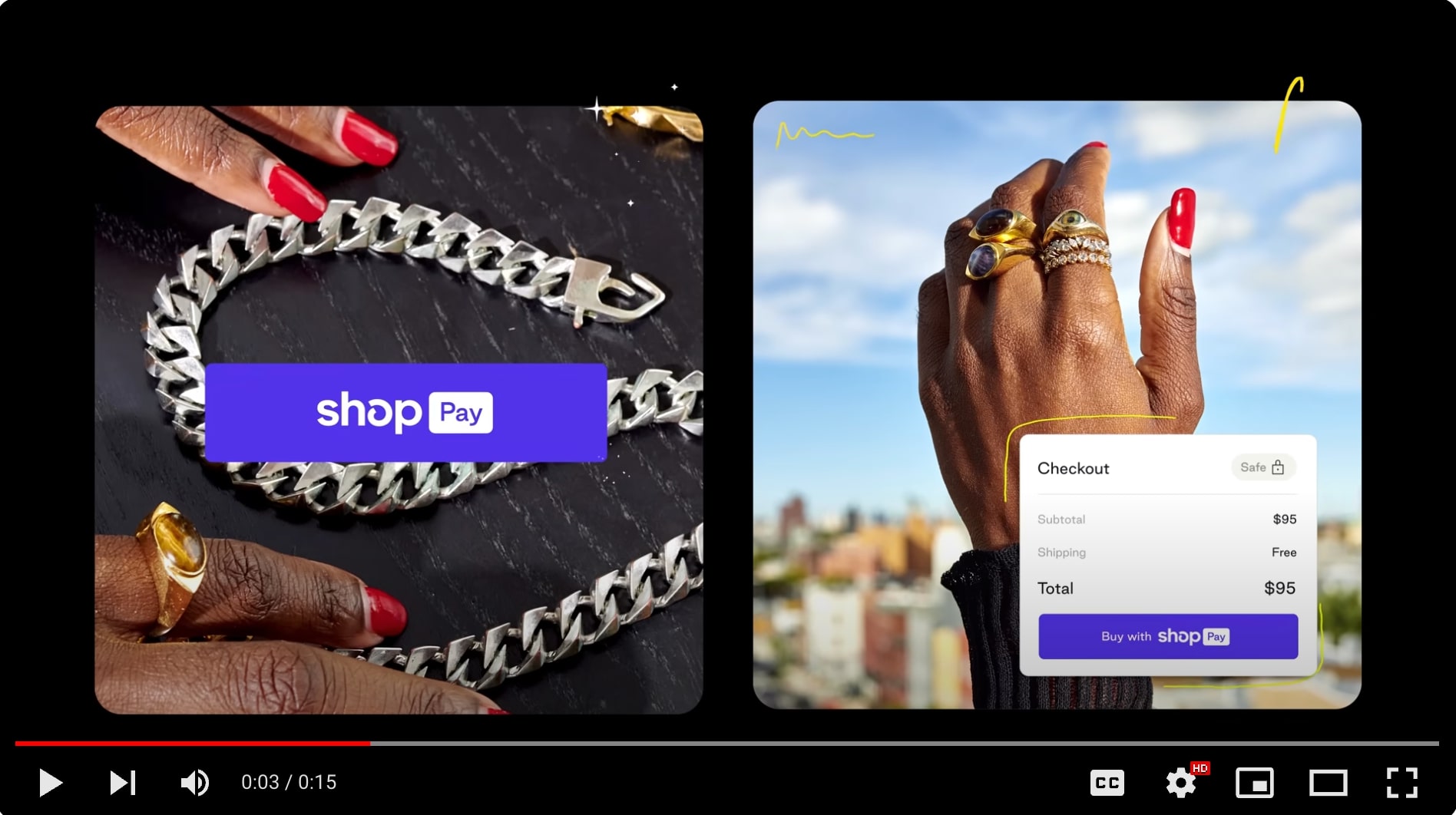 Shopify's video ad introducing the "shopPay" checkout option