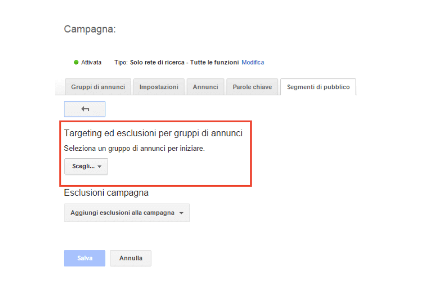 Importazione liste nella tua campagna AdWords: esclusione di annunci