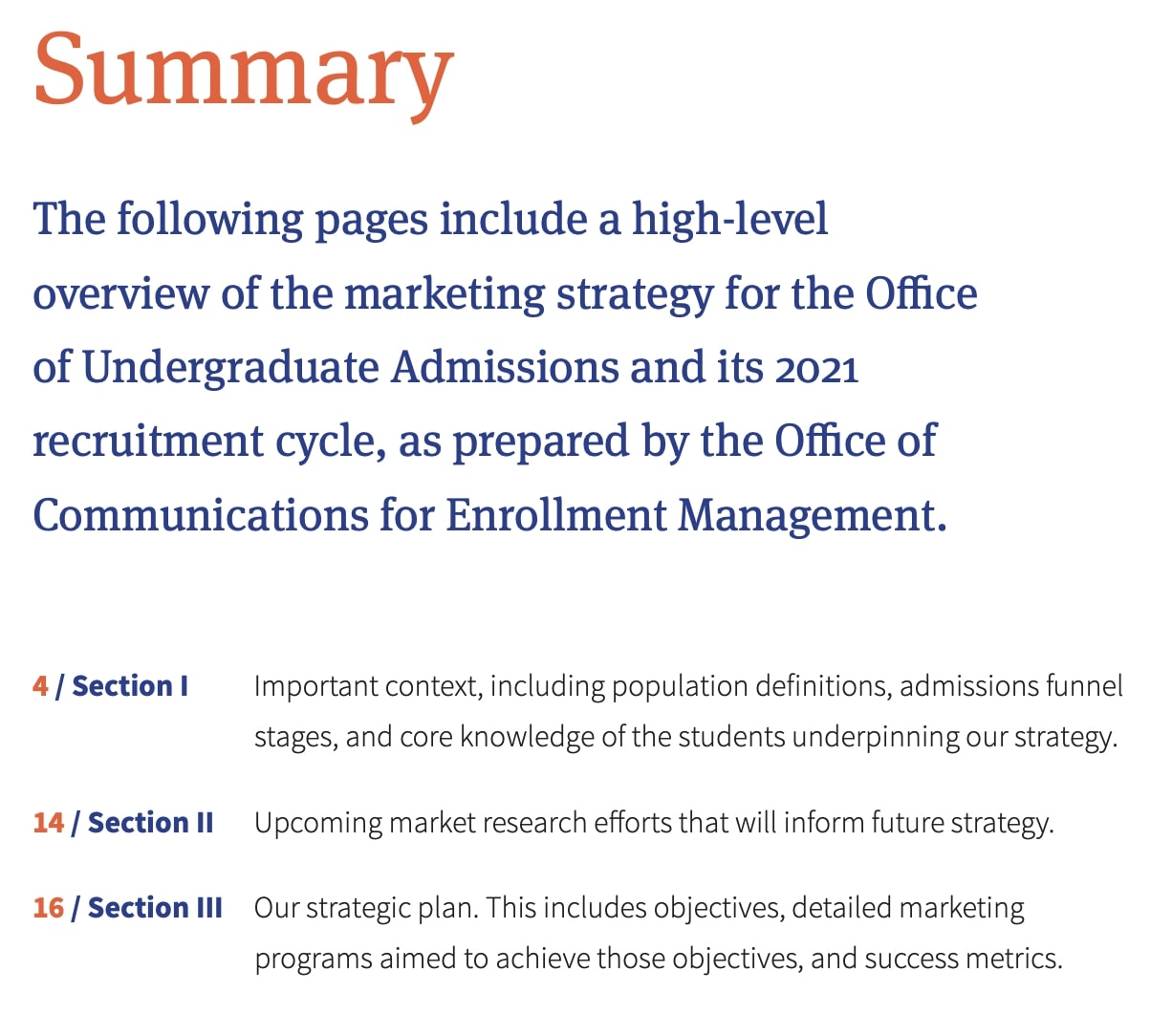 Summary of the University of Illinois's marketing plan