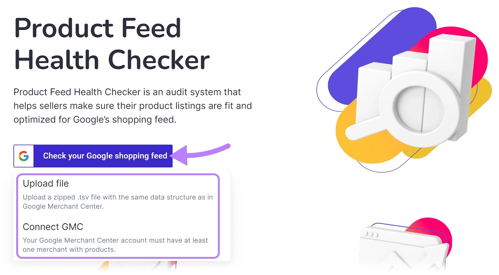 "Check your Google shopping feed" button in Product Feed Health Checker