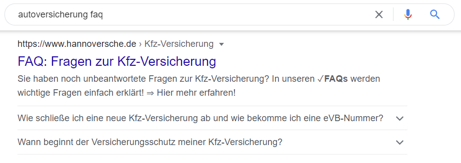 FAQ im Google-Suchergebnis