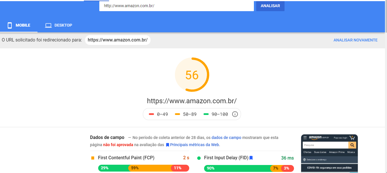 velocidade do site amazon