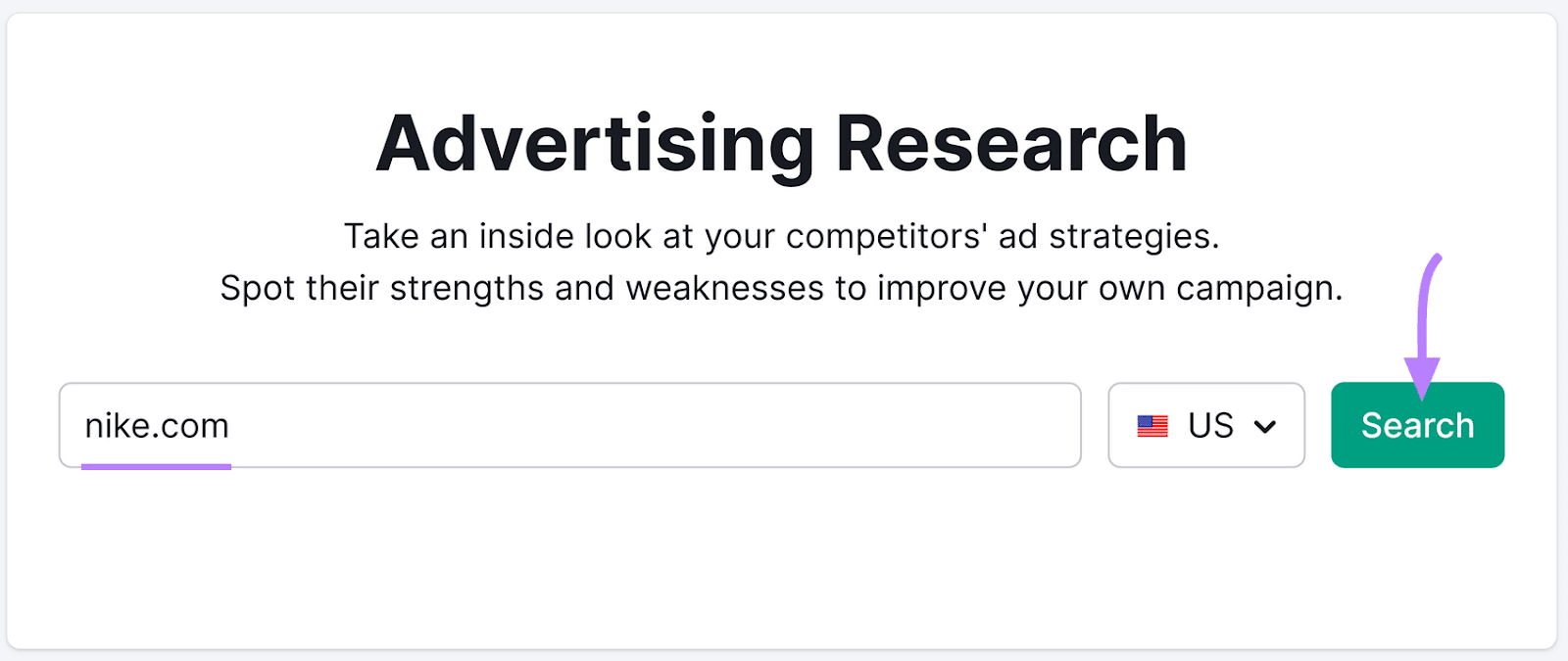 "nike.com" entered into the Advertising Research instrumentality   hunt  bar