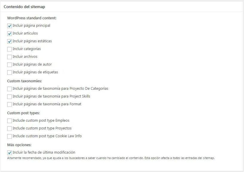 Google XML Sitemap plugin contenido del sitemap