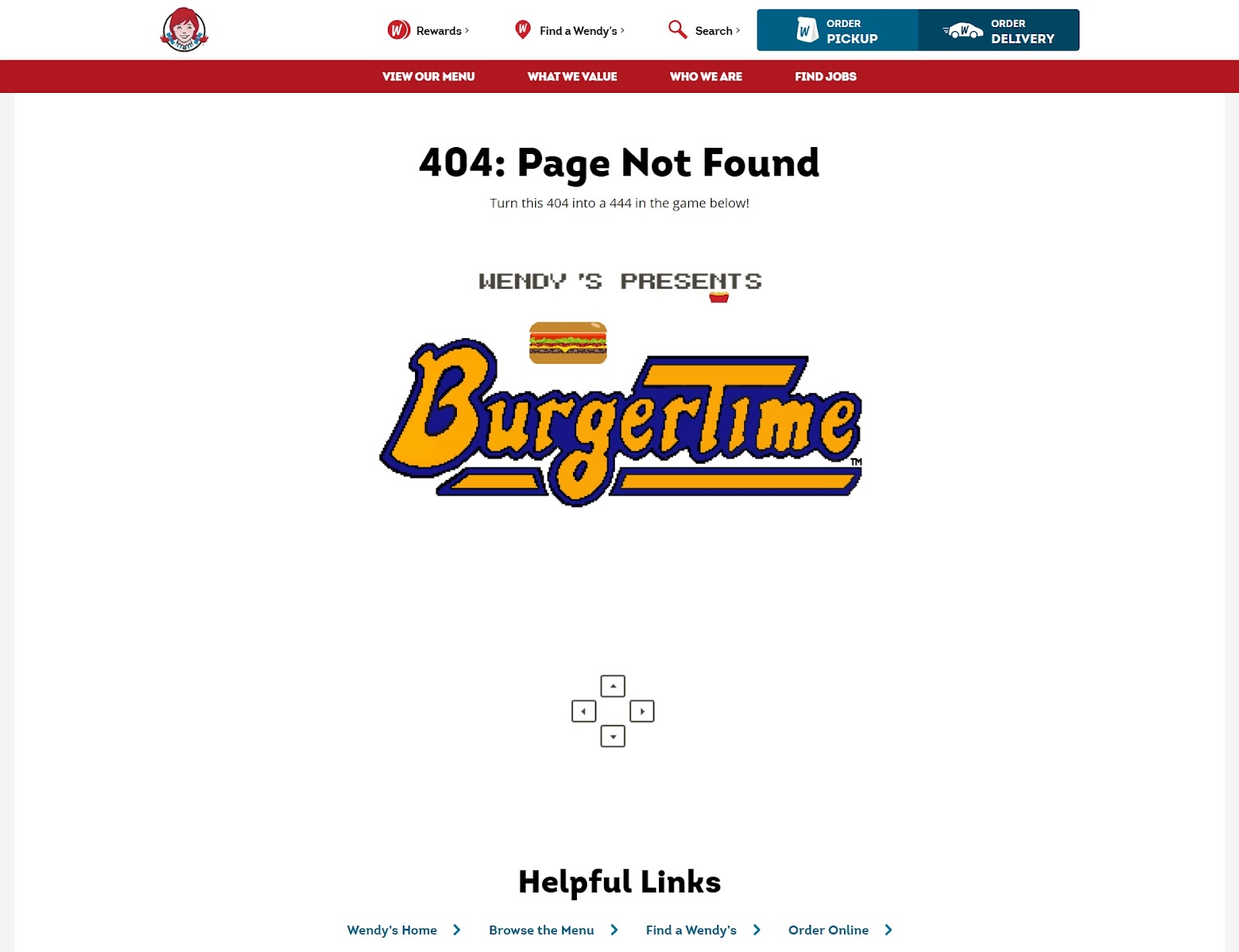Wendy's 404 page.