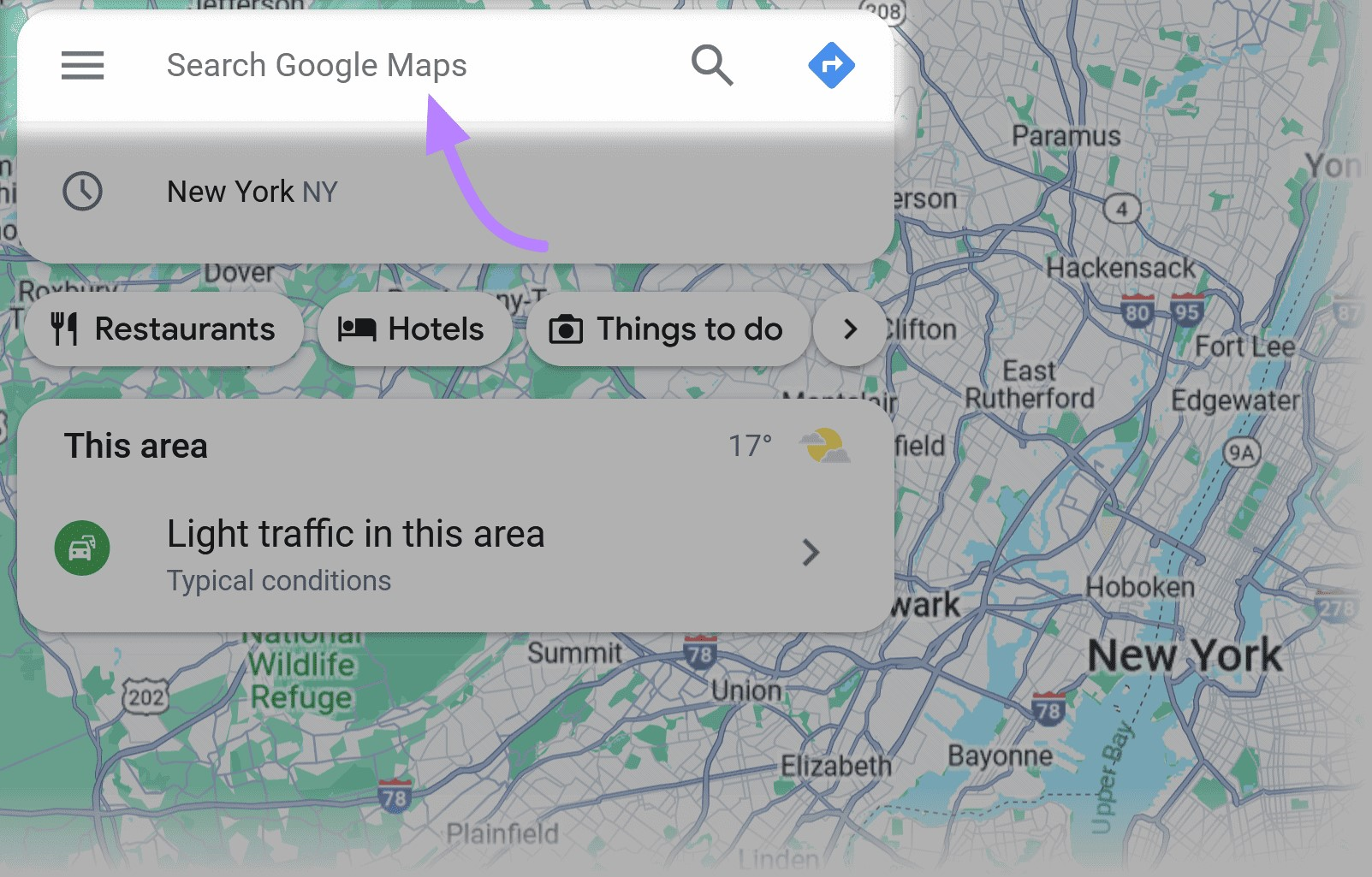 Google Maps search bar
