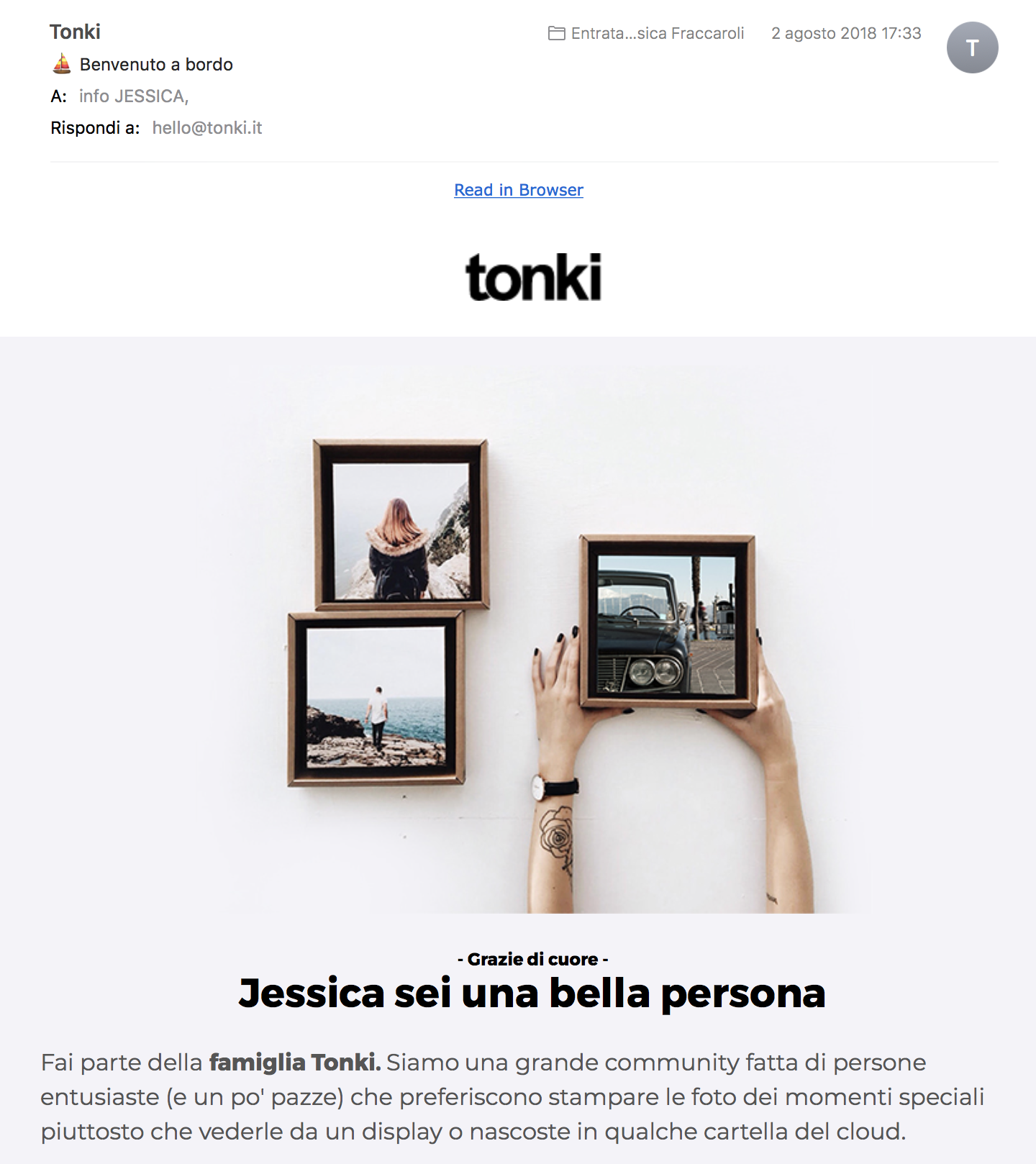 Esempio di microcopy che funziona: E-mail di iscrizione da Tonki