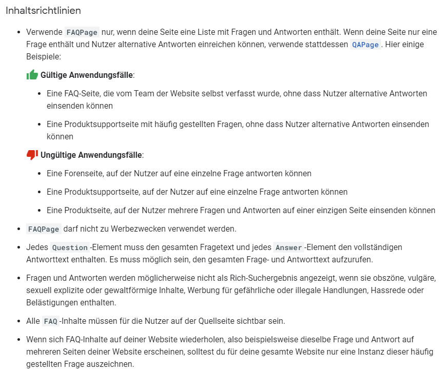 Google Inhaltsrichtlinien für FAQ-Markup