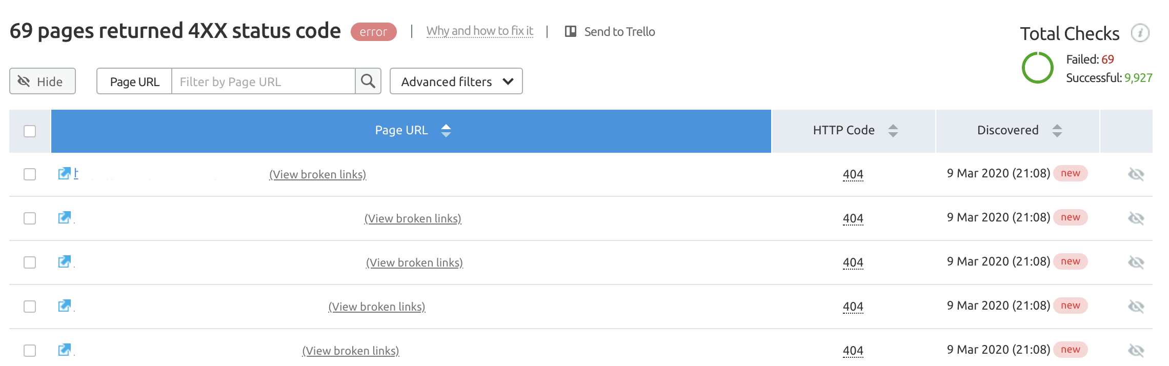 site audit 404 list