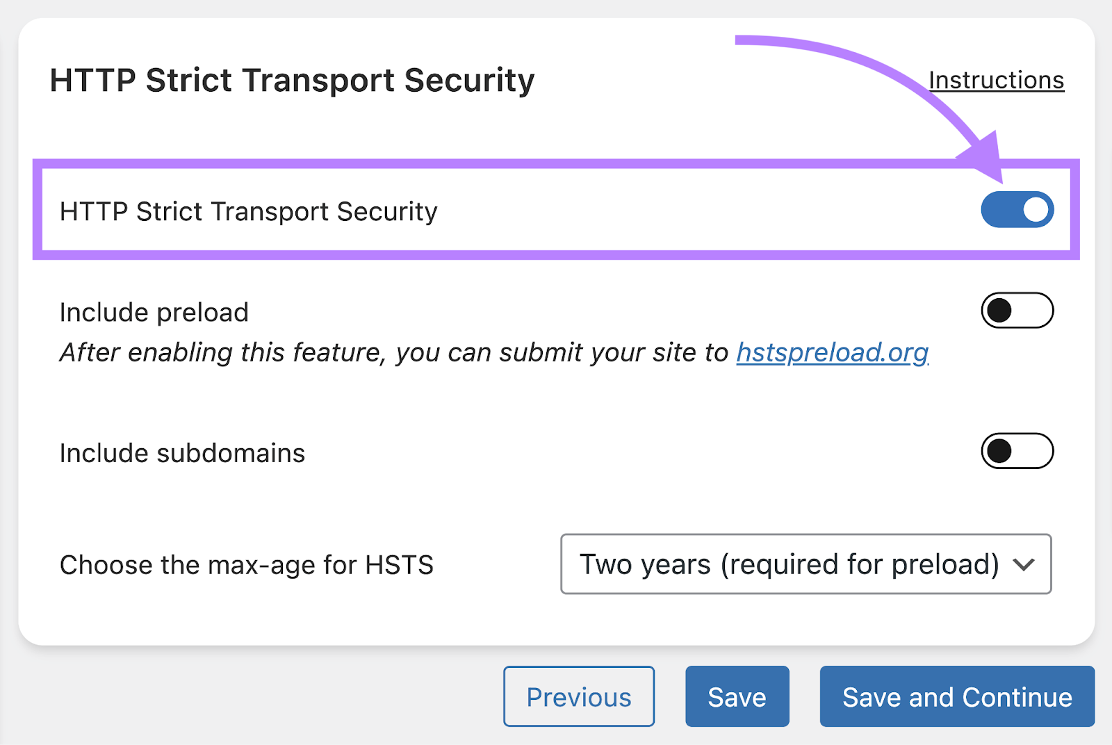"HTTP Strict Transport Security" page in Really Simple SSL plugin