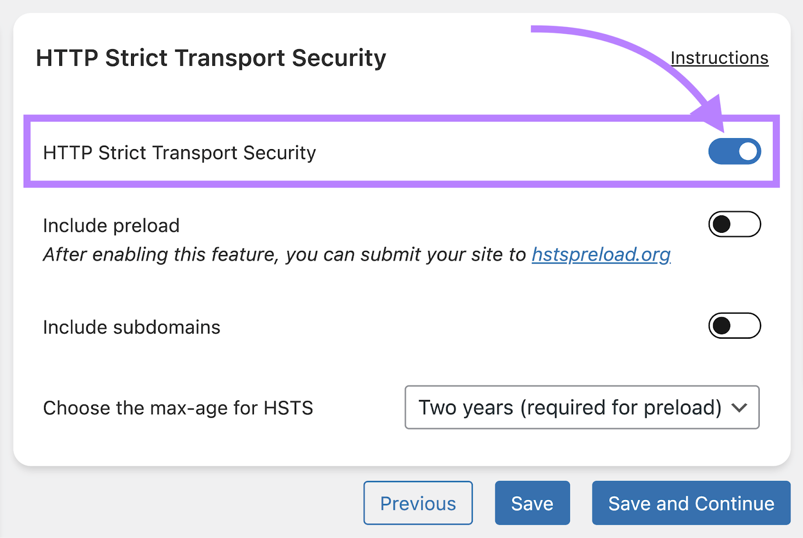 Página "HTTP Strict Transport Security" en el plugin Really Simple SSL