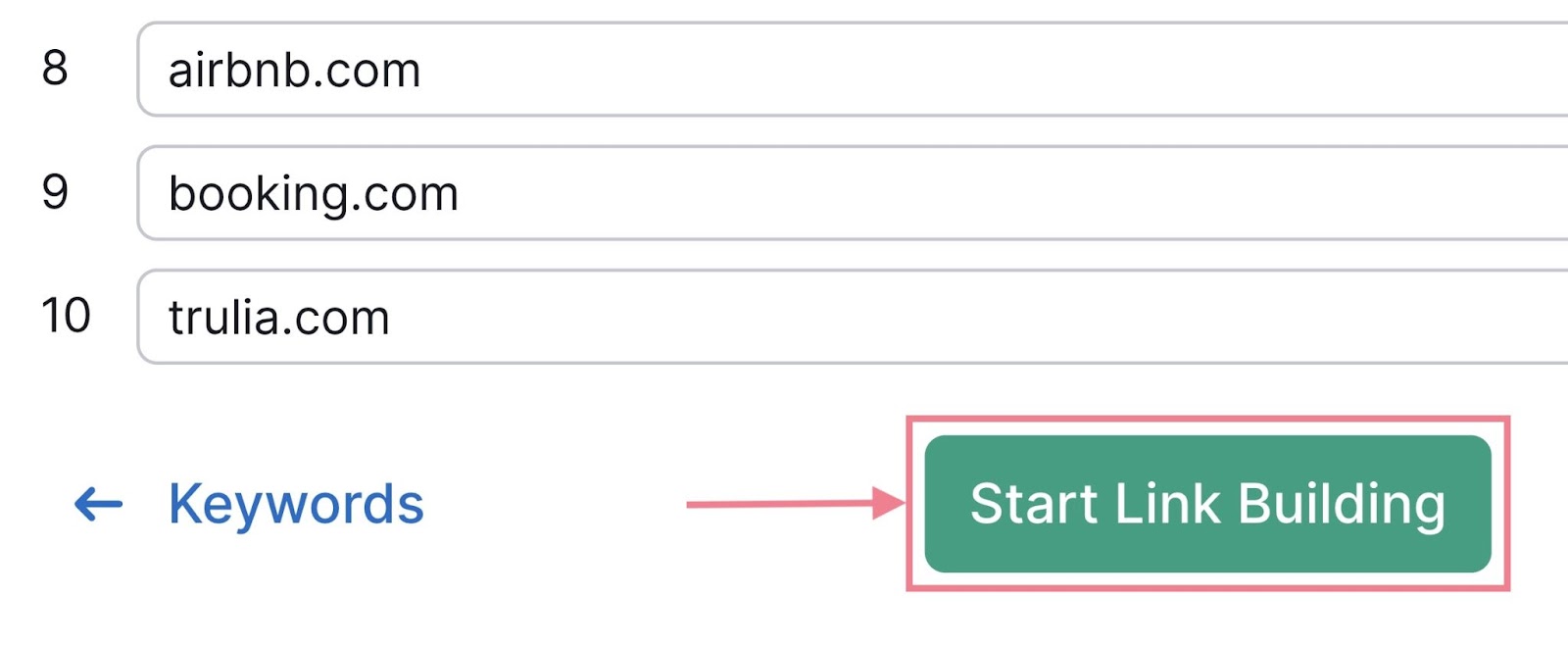 start link building button highlighted