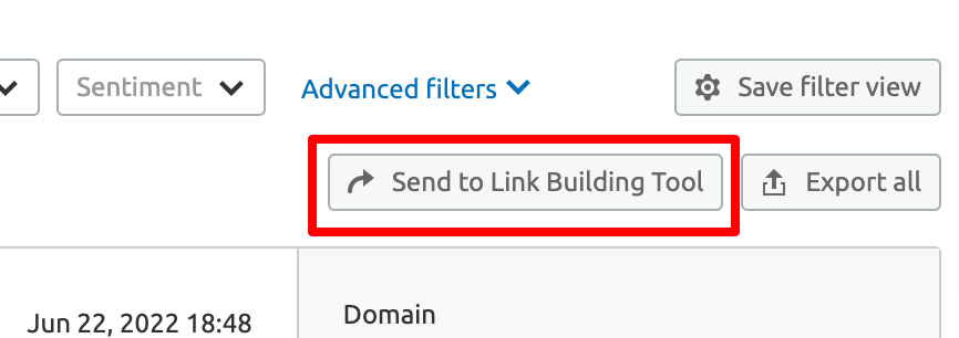 Send to Link Building Tool button