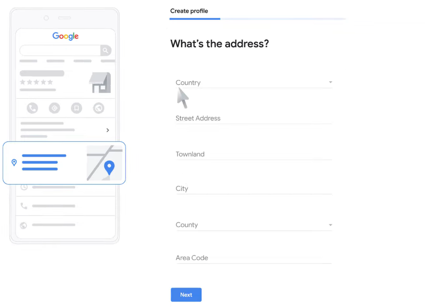 Where you add an address for your Google Business Profile.