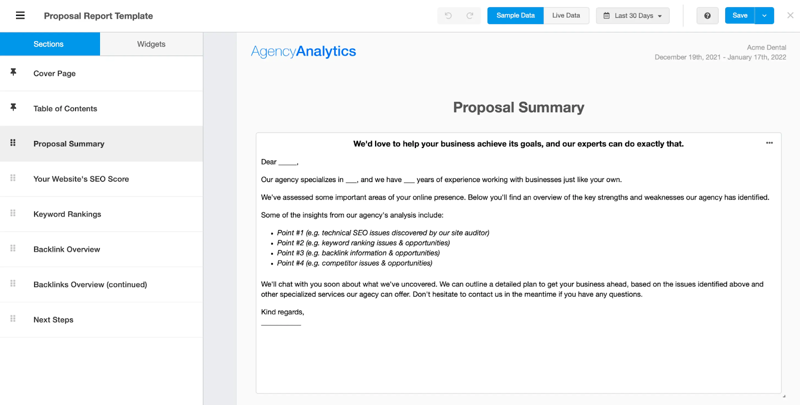 Agency Analytics SEO report template