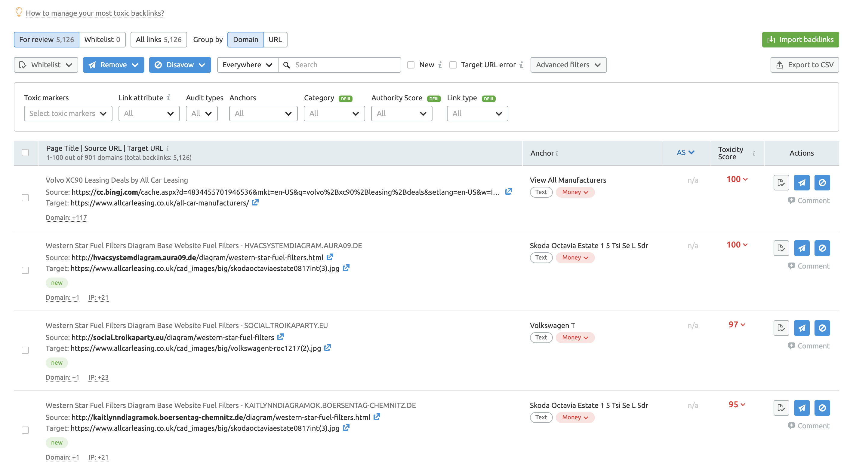 auditar links tóxicos