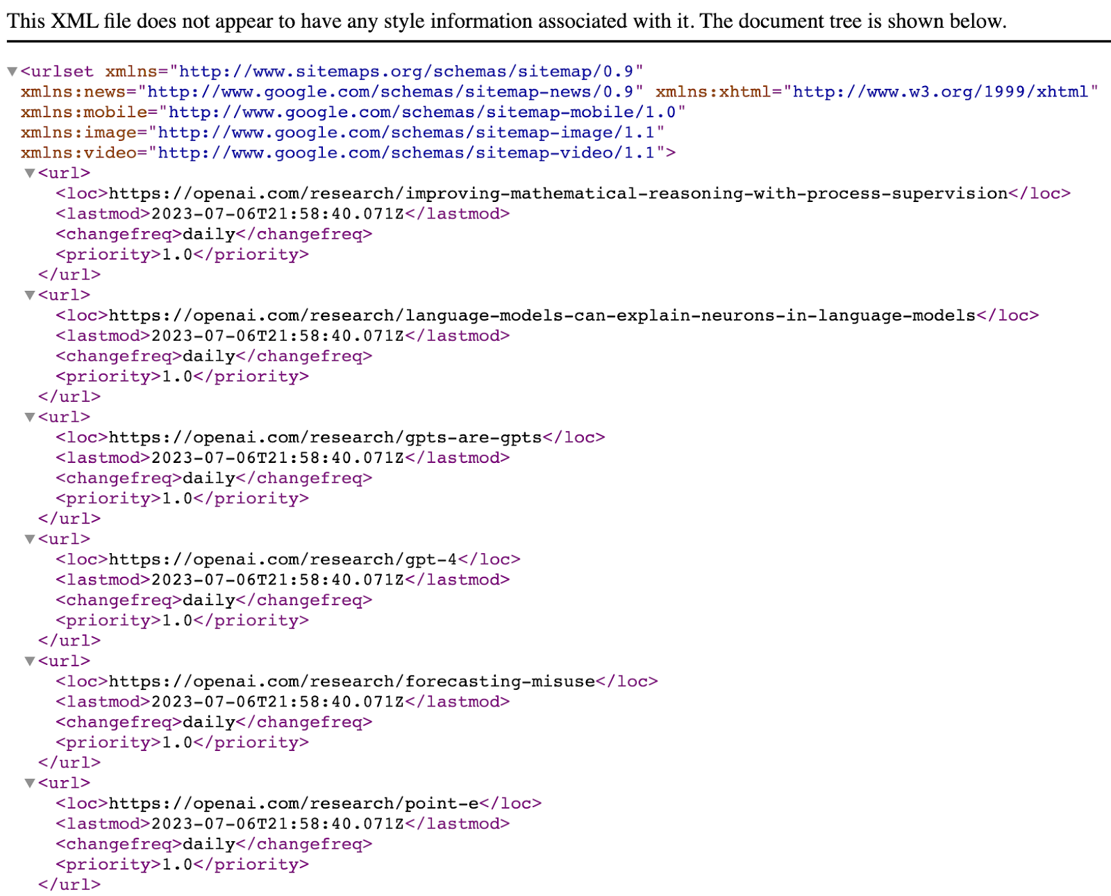 OpenAI’s XML sitemap