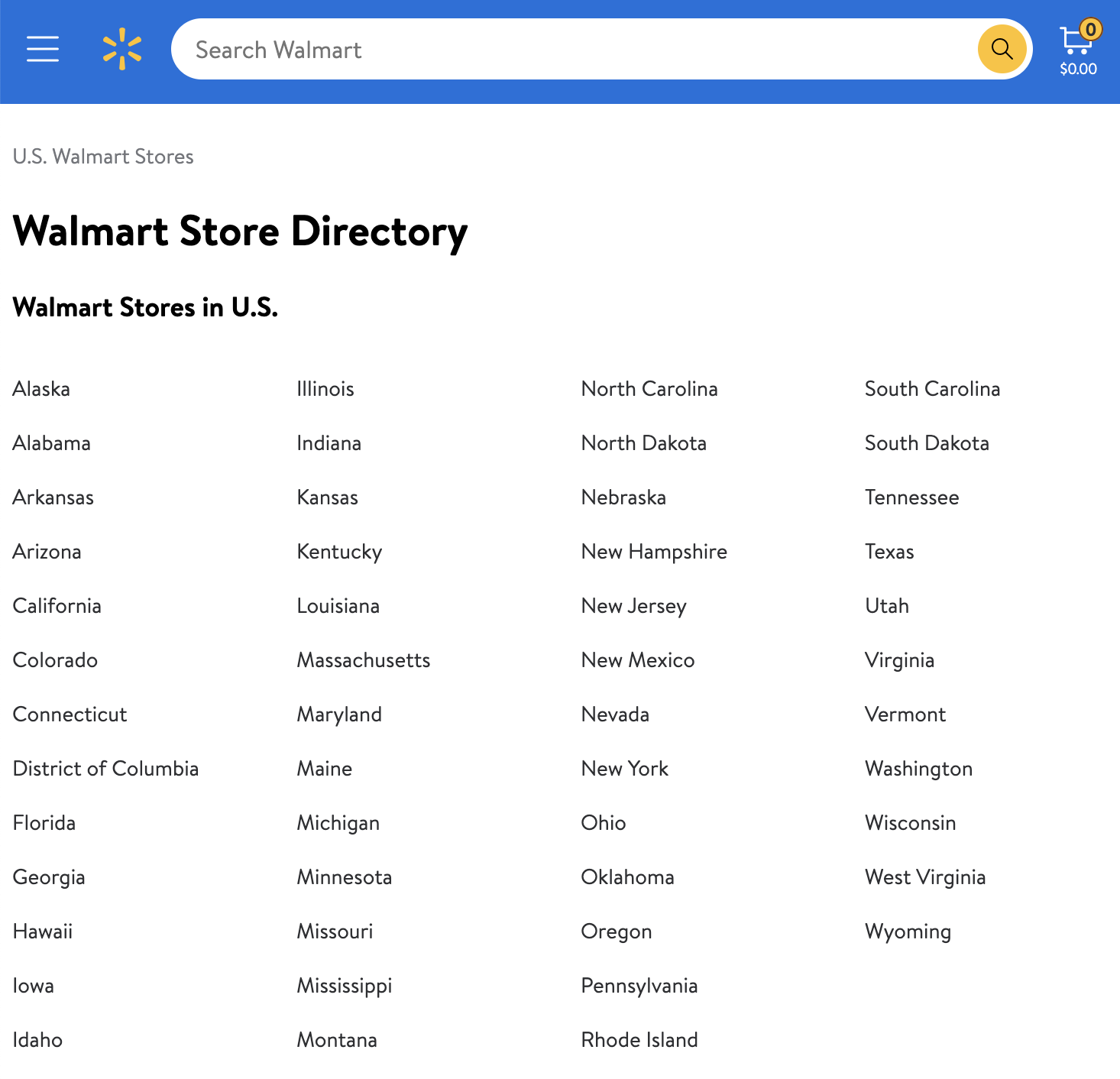Walmart’s HTML sitemap