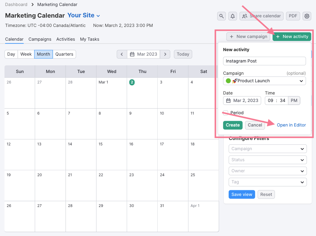 Semrush’s Marketing Calendar