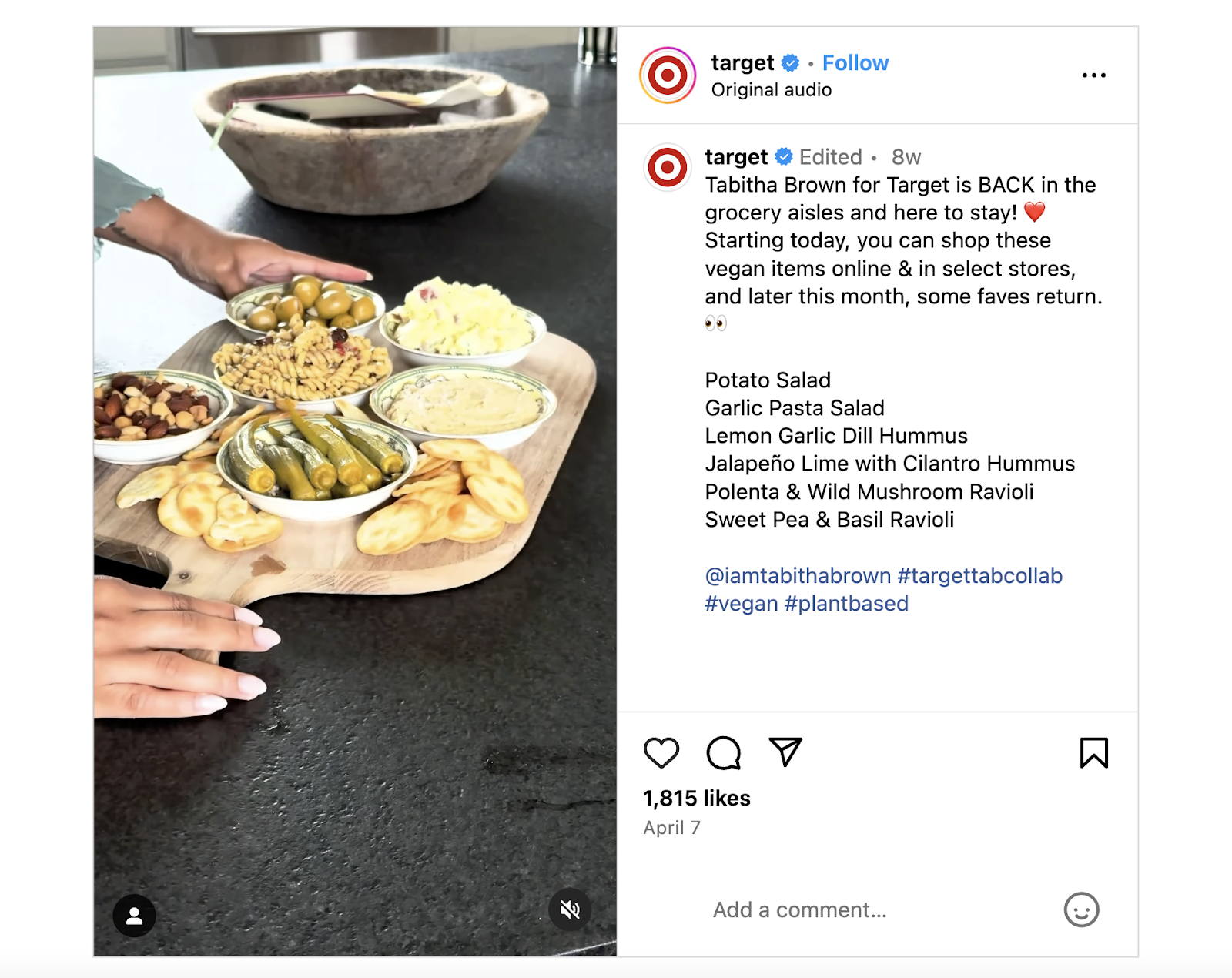 Target instagram reel of new products on a charcuterie board