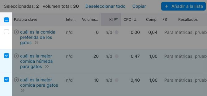 Marcas casillas de palabras clave