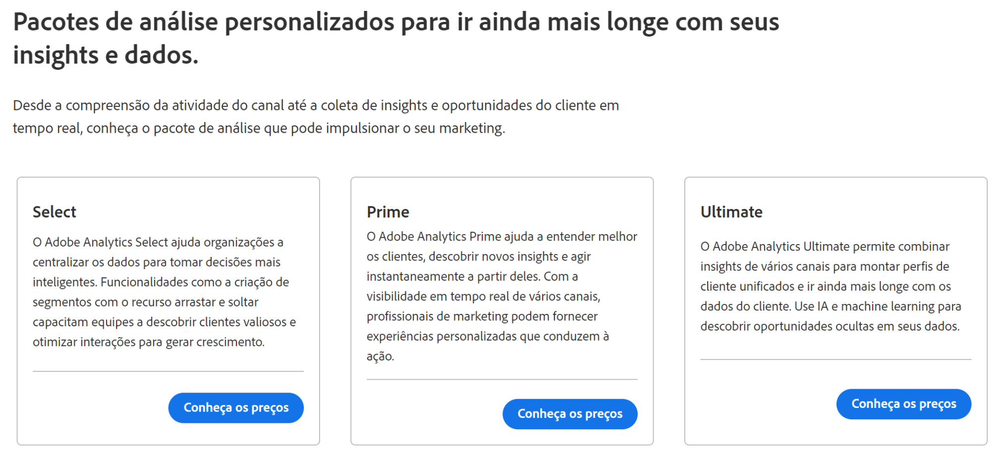 adobe analytics pacotes e planos