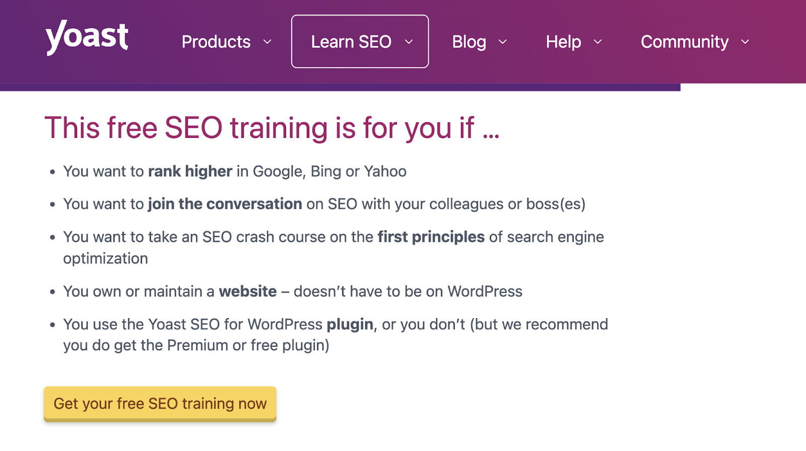 Yoast SEO for Beginners course page