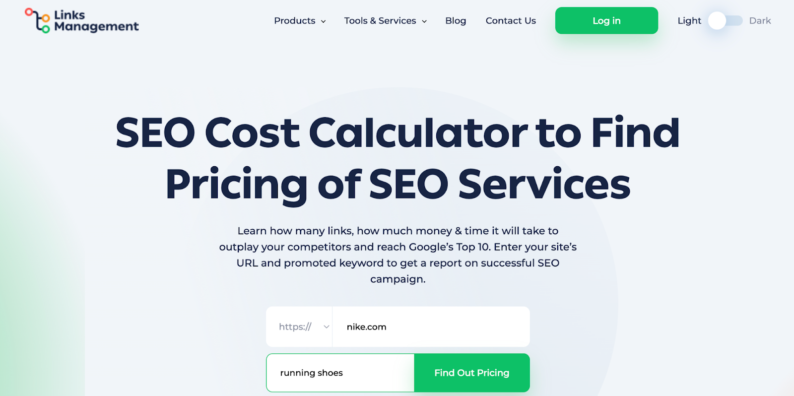 Links management cost calculator to price SEO services