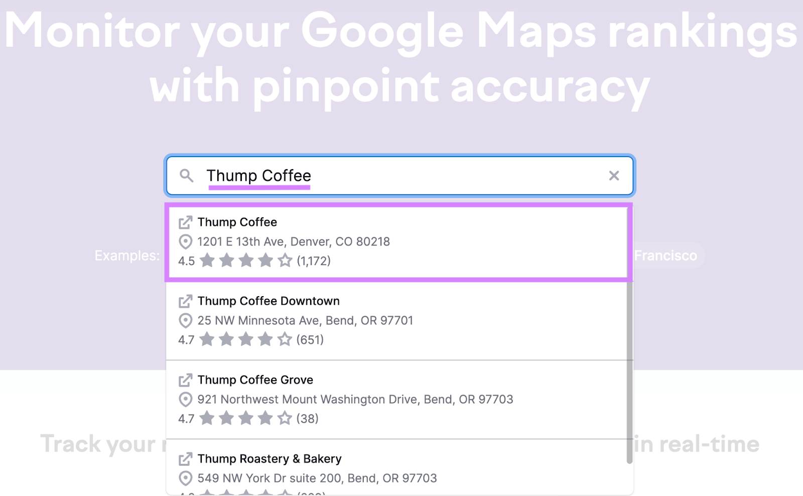 Search barroom  successful  Map Rank Tracker tool.