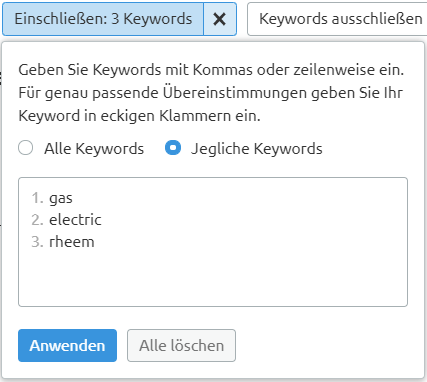 Keywords einschließen mit Semrush Keyword Magic Tool