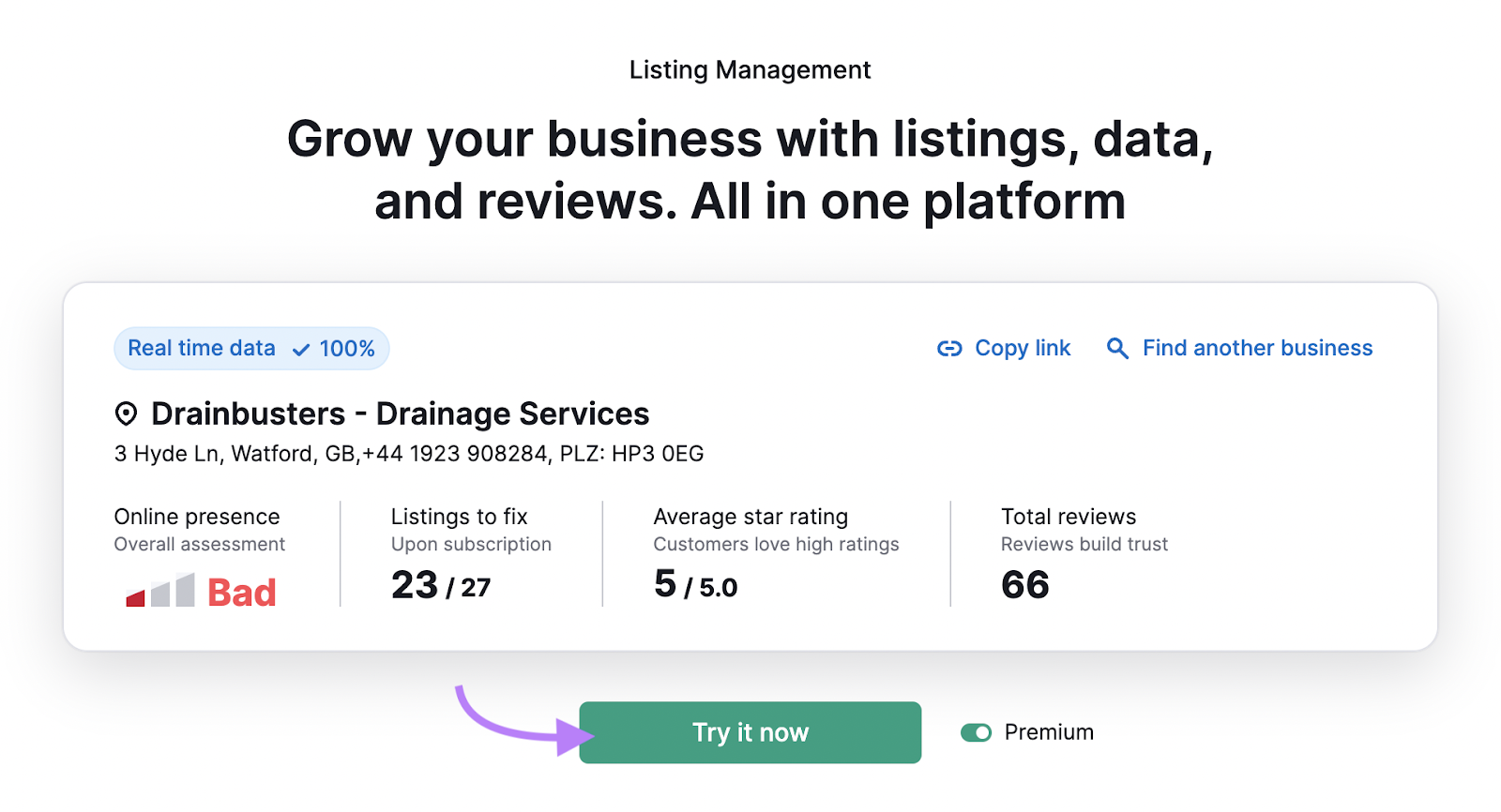 “Try it now” button selected under Listing Management tool