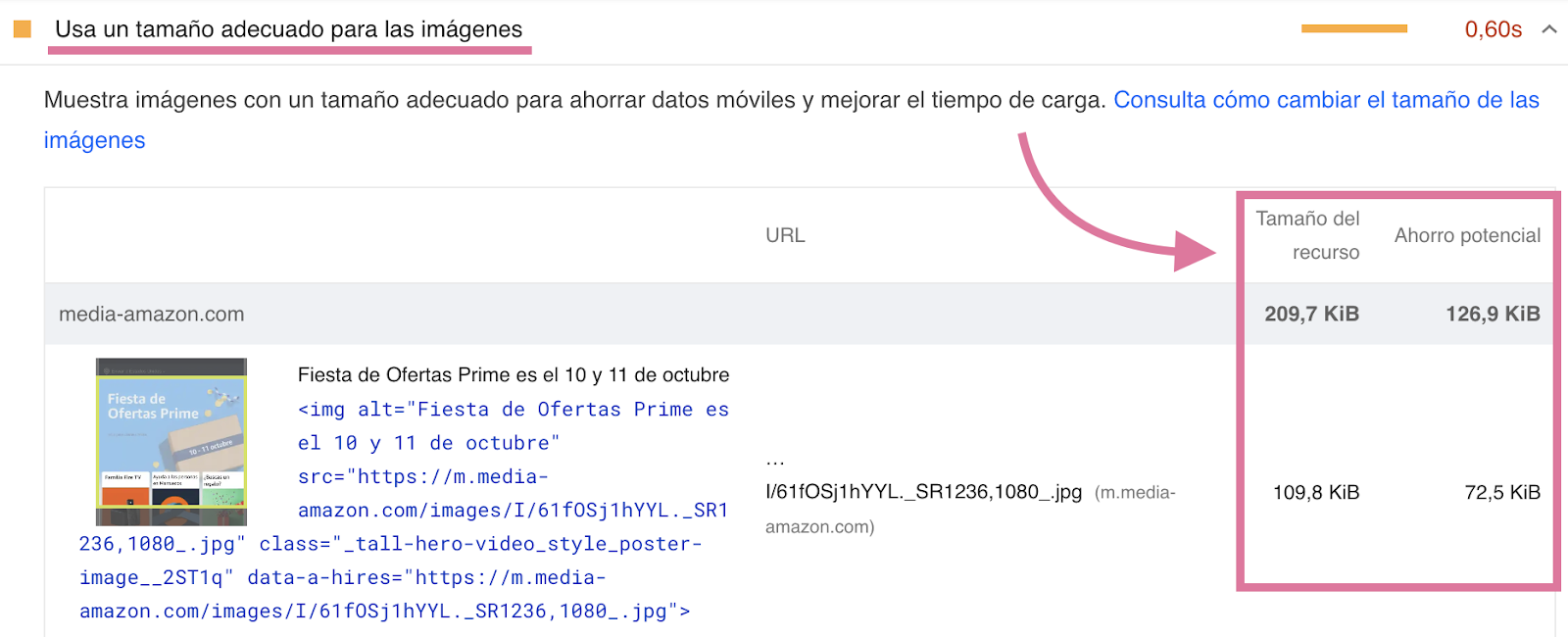 Recomendación de optimizar correctamente las imágenes