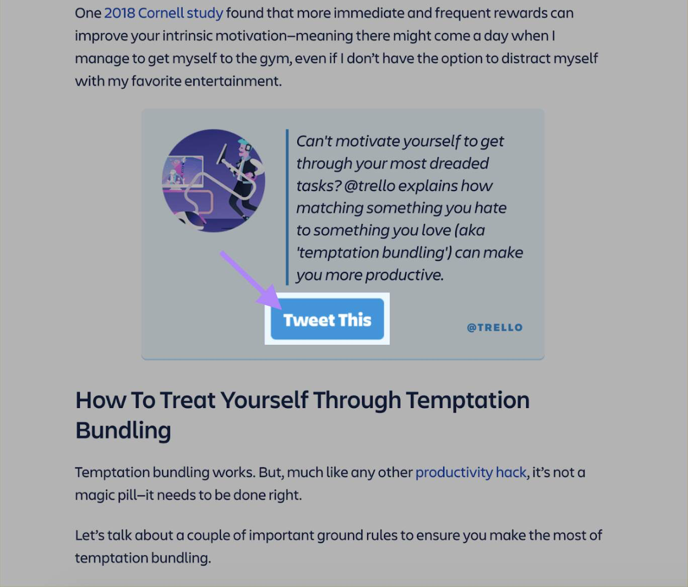 "Tweet This" CTA highlighted on Trello’s blog