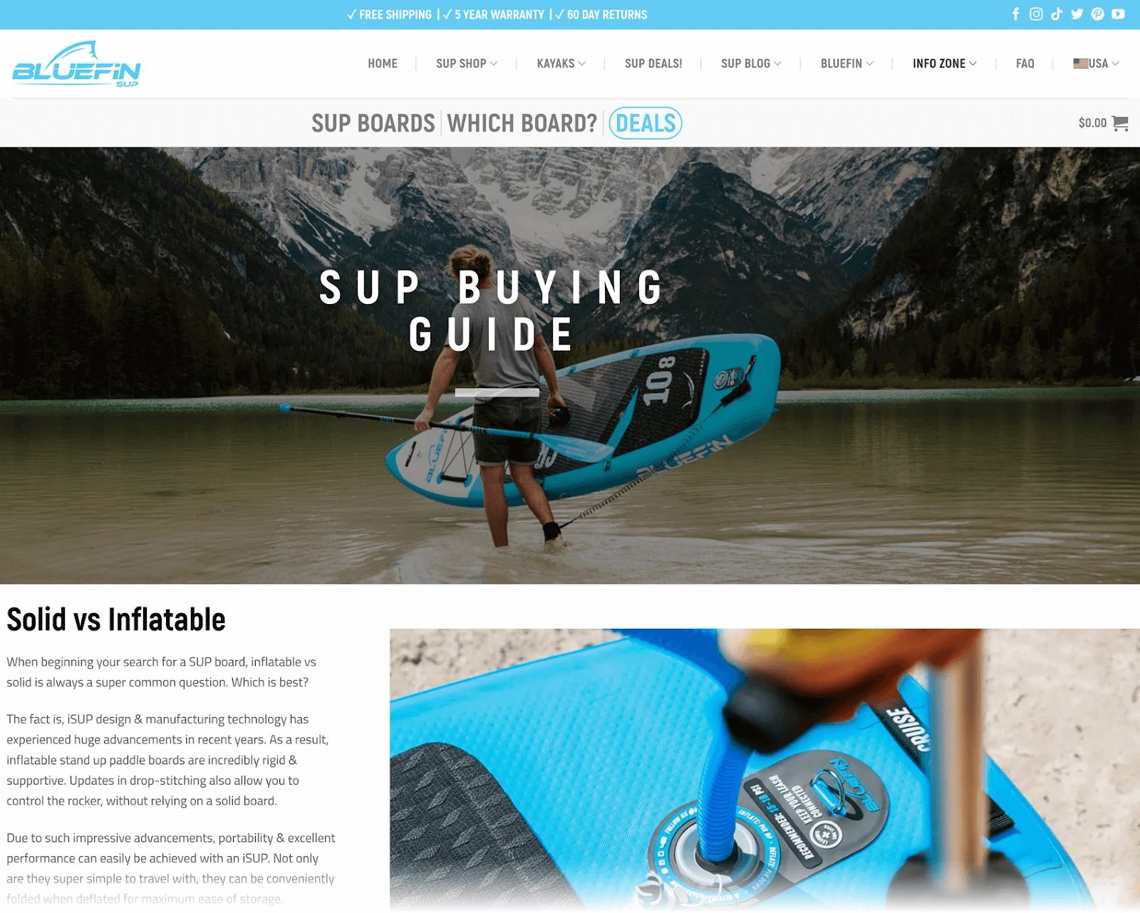 "sup buying guide" page on the Bluefin website