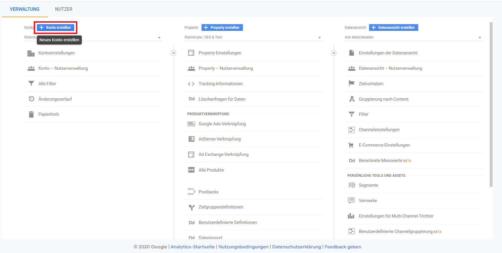 Google Analytics: Neues Property erstellen